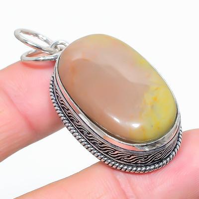 Natural Polygram Jasper Gemstone 925 Sterling Silver Gift Pendant 1.89" I9l90
