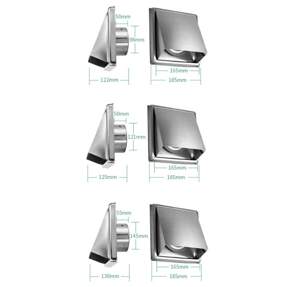 Durable 4" 5" 6" Air Vent Stainless Steel Black/Silver Extract Valve Square Ventilation Outlet Ventilation System