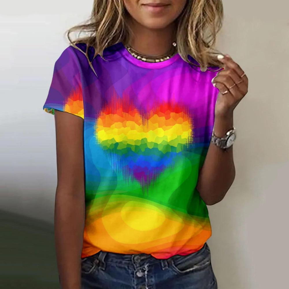 Sommer Neues Regenbogen 3D-Druck Damen Kurzarm Lässiges Rundhals-T-Shirt Y2K-Stil Harajuku Oberteil