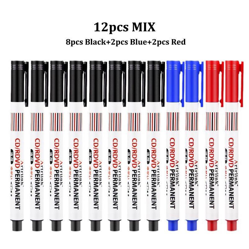 

12 Pieces/Box Oil-Based Markers Pen Set Waterproof Quick-Drying Non-Erasable for CD Glass Courier Box Metal Graffiti Painting
