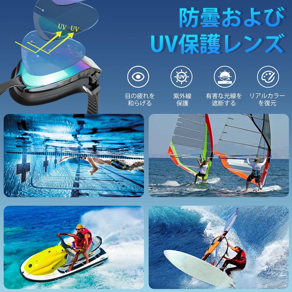 Sibling Swimming Goggles for Wide Field of Professional Adjustable 3 Sizes of Nose One Size Fits Underwater Goggles Adults, 180° View, Anti-Fog/UV