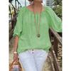 Womens Off Shoulder Linen Blouse Casual Loose 3/4 Sleeve Top