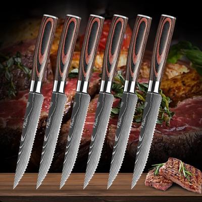 Stainless Steel Serrated Steak Knife Sharp Blade Damascus Pattern Steak Knife