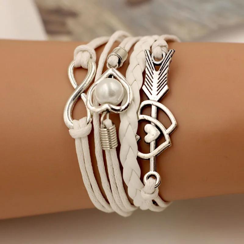 SUMENG Brand Leather Bracelets For Women Wrap Infinity Love Heart Pearl Friendship Antique Charm Bracelet Pulseira 2024