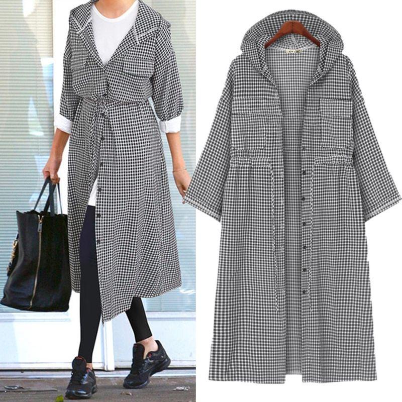 Autumn Loose Slim Looking Plaid Overknee Long Cardigan