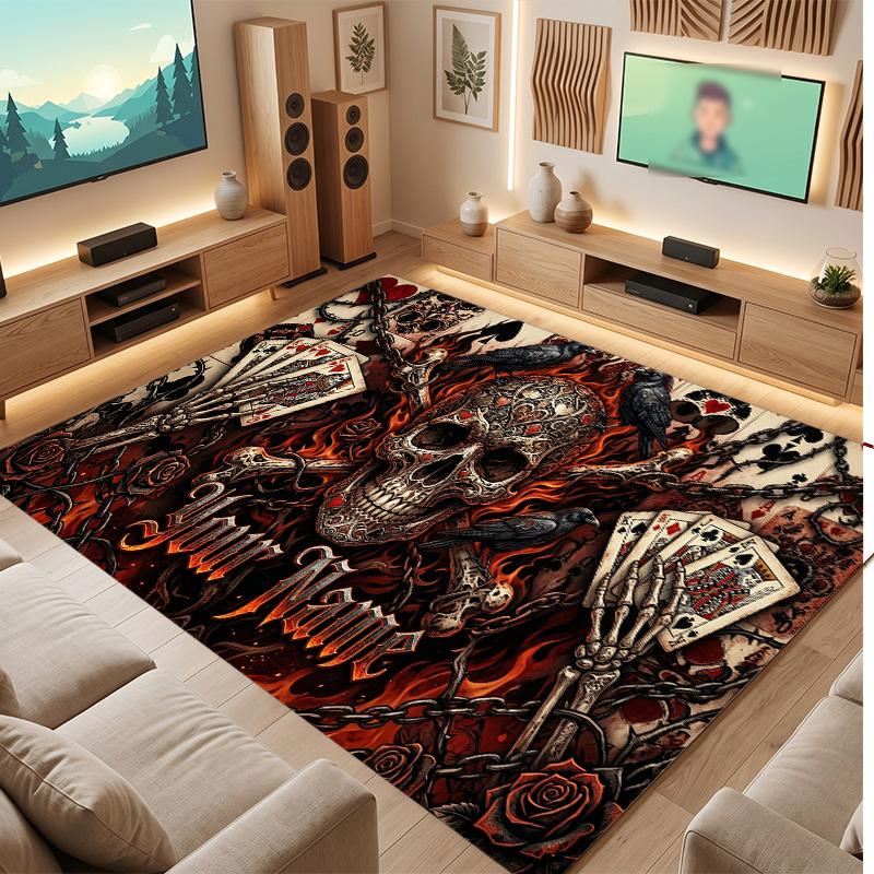 Tappeto Morbido in Velluto di Cristallo Tema Gotico Teschio Stampa Personalizzata Nome e Testo Tappeto Antiscivolo per Camera da Letto Soggiorno