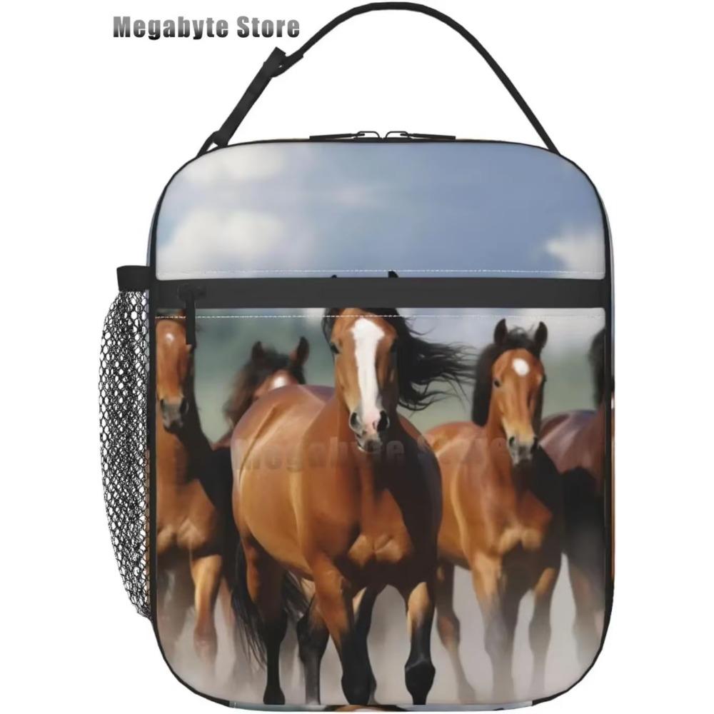 Horse And Flower Lunch Box Insulated Lunch Bags Zipper Lunch Bag Cooler Tote Bag For Teens Men Women Office Picnic