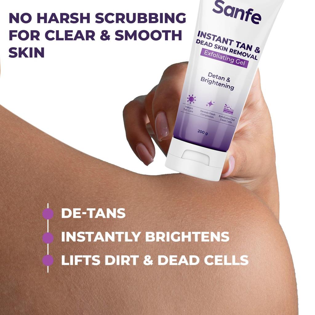 Sanfe Gel Esfoliante Istantaneo Abbronzatura & Rimozione Cellule Morte | Rimuove Visibilmente l'Abbronzatura | Esfoliazione AHA in Minuti | Pelle Liscia & Luminosa | 200g