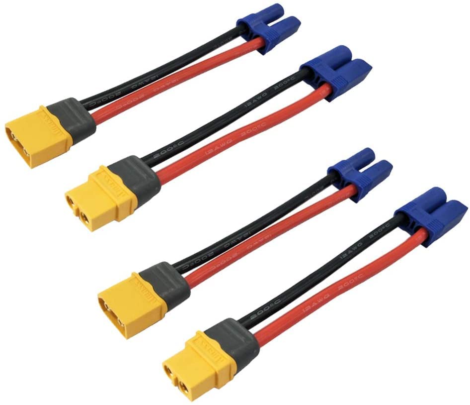 XT60 XT-60 XT60H Male and Female Plug Connectors To EC5 Male and Female Plug Connectors, Adapter Cable with 12AWG Silicone Cord, 2 Pairs