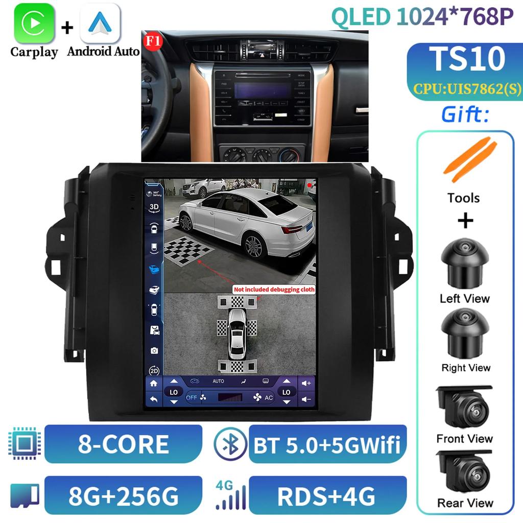 9.7inch Car Radio Multimedia Video GPS For Toyota Fortuner Hilux Revo 2016-2022 Android 14 Navigation CarPlay screenNo Autoradio