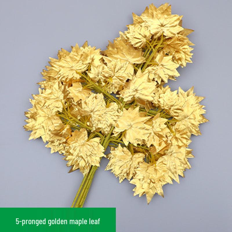 Gold & Silver Banyan and Ginkgo Leaves Fake Tree Branches for Wedding Decoration - Yellow Maple Leaves