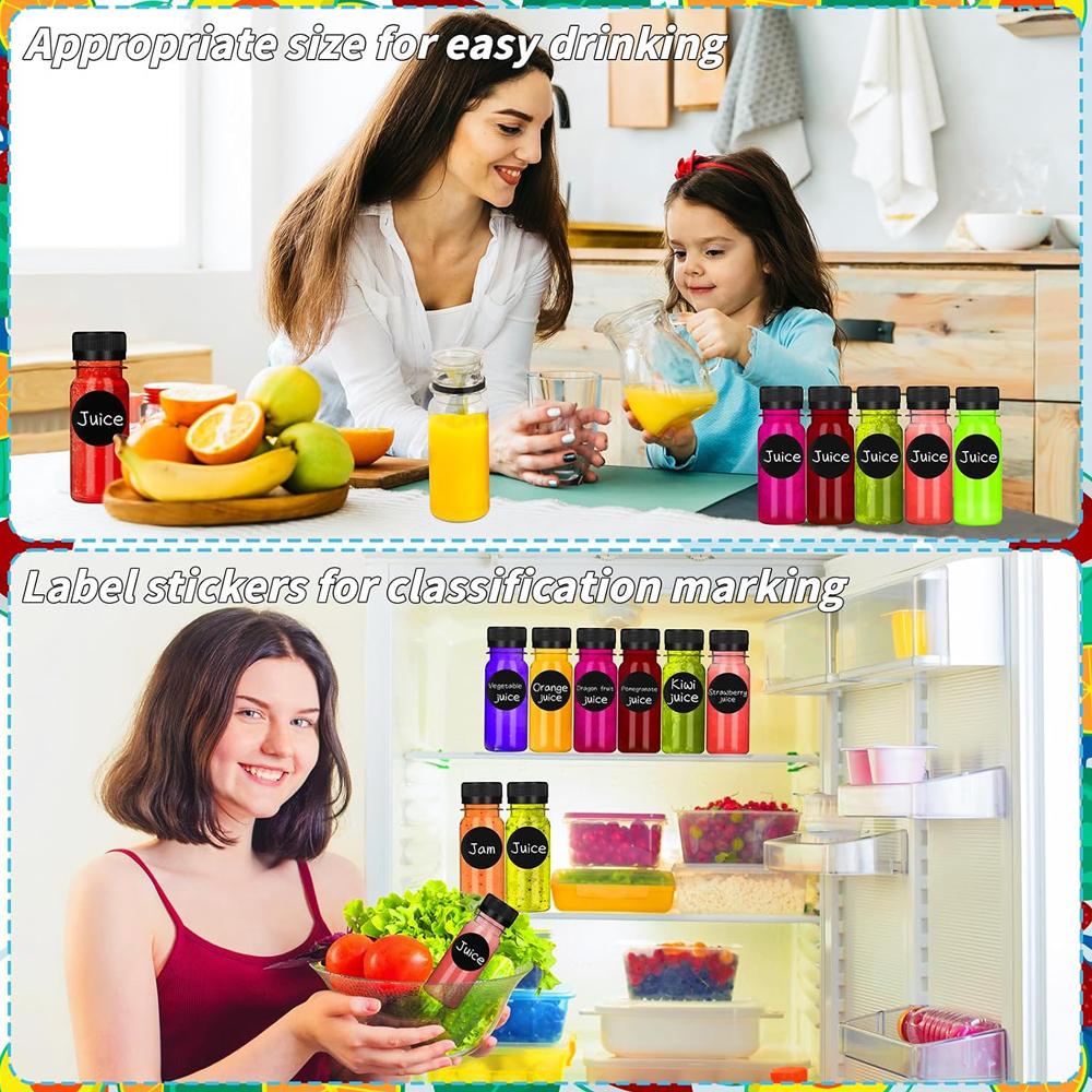 2 oz kleine Plastik-Saftflaschen mit Kappen, Mini-Behälter für Ingwershots mit manipulationssicheren Deckeln, wiederverwendbare Reiseflaschen