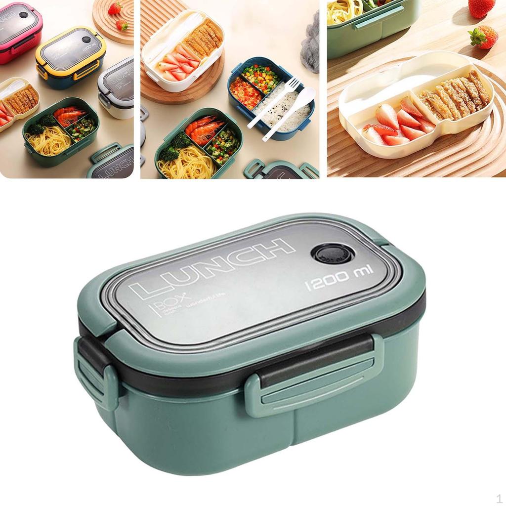 1200ml Lunch Box Food Container 2 Layers 3 Compartment for Busy Office Workers and Travelers Divided