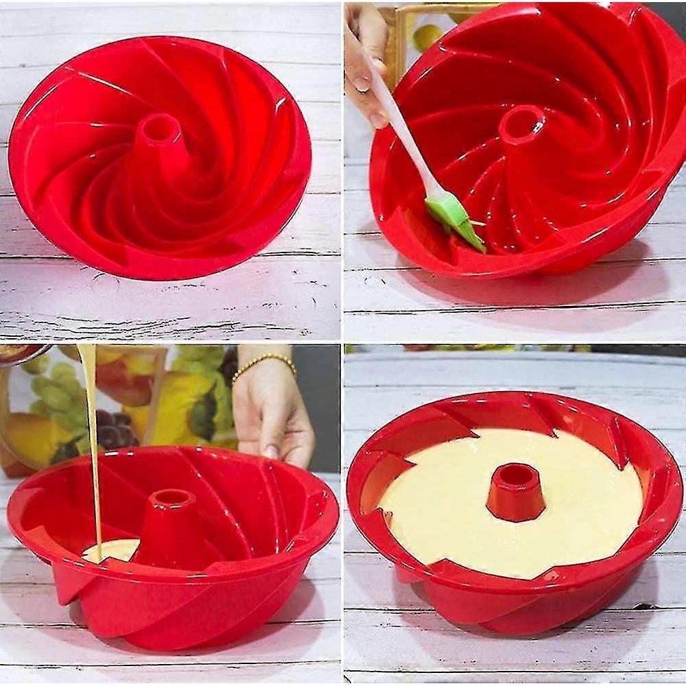 2 Pack Silicone Bundt Cake Pan, Fluted Pound Jello Baking Molds, 9.5'' Non-stick Round Tube Cake Pan Mold For Jello, Buntcake, Gelatin, Bread, Birthda