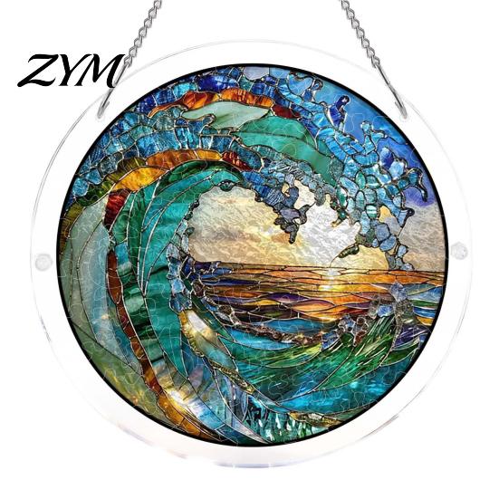 Creative Assembly Kit Round Acrylic Suncatcher Puzzle, UV Printed Stained Glass Window Hanging Decor Irregular Shape Puzzle 7.48 Inch DIY Craft Light C