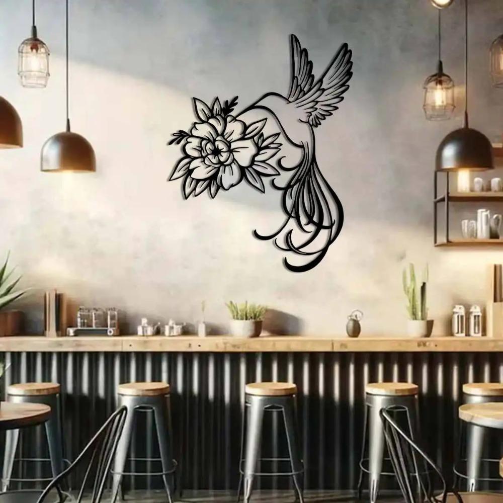 Iron Hummingbird Wall Art, Outdoor Metal Sculpture for Garden Terrace Balcony, Festive Home Decor, No Power Needed