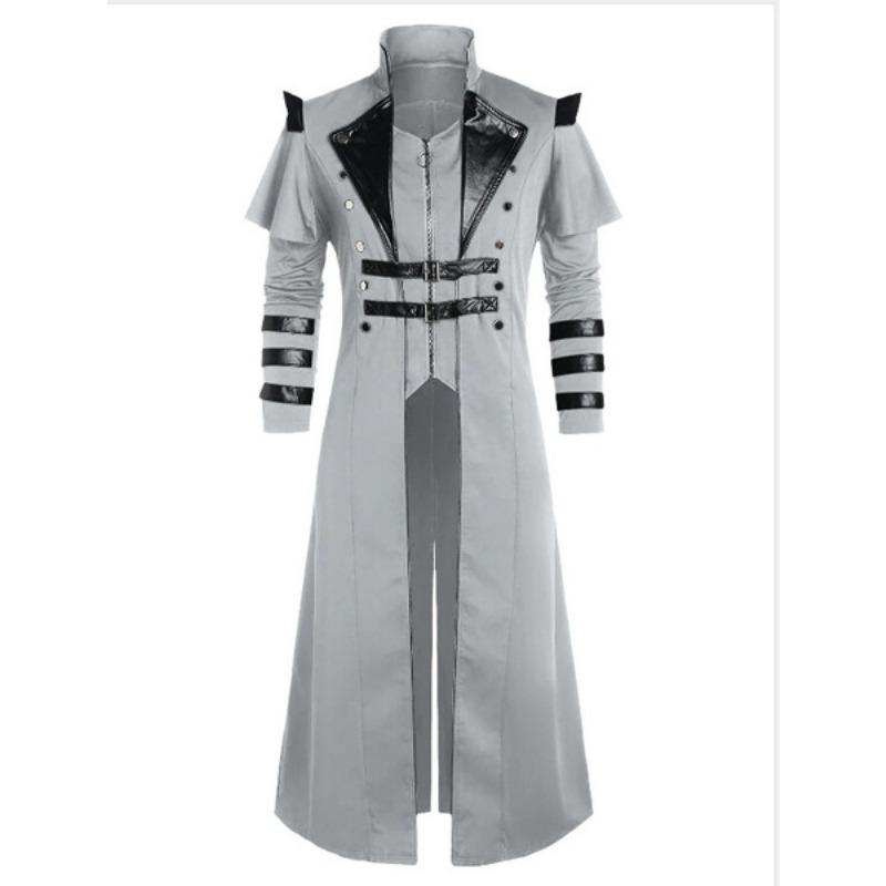 

Винтаж Хэллоуин Средневековый стимпанк Убийца Эльфы Пиратский костюм для взрослых Мужская черная длинная куртка с разрезом Готическая броня Кожаные пальто L серый