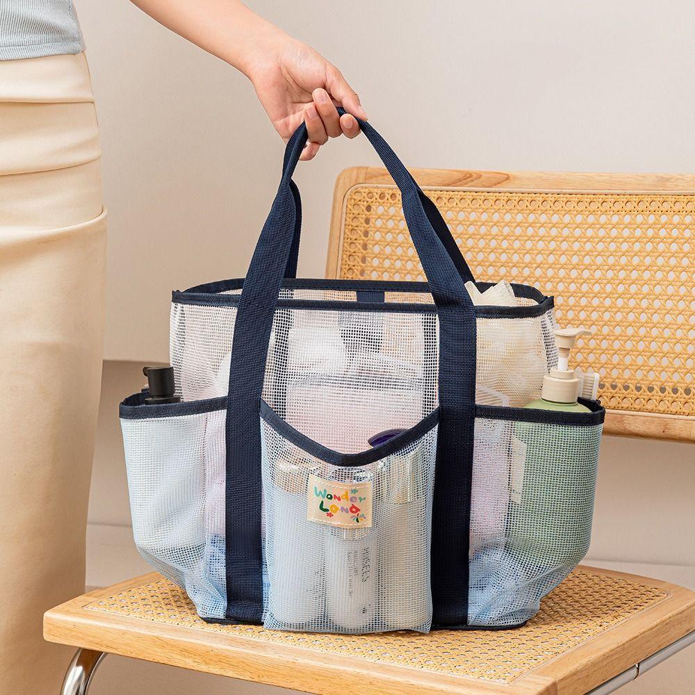 

Handbag Clothes Storage Bag Fresh Color Hanging Shower Organizer Mesh Toiletry Bag Large Capacity синій
