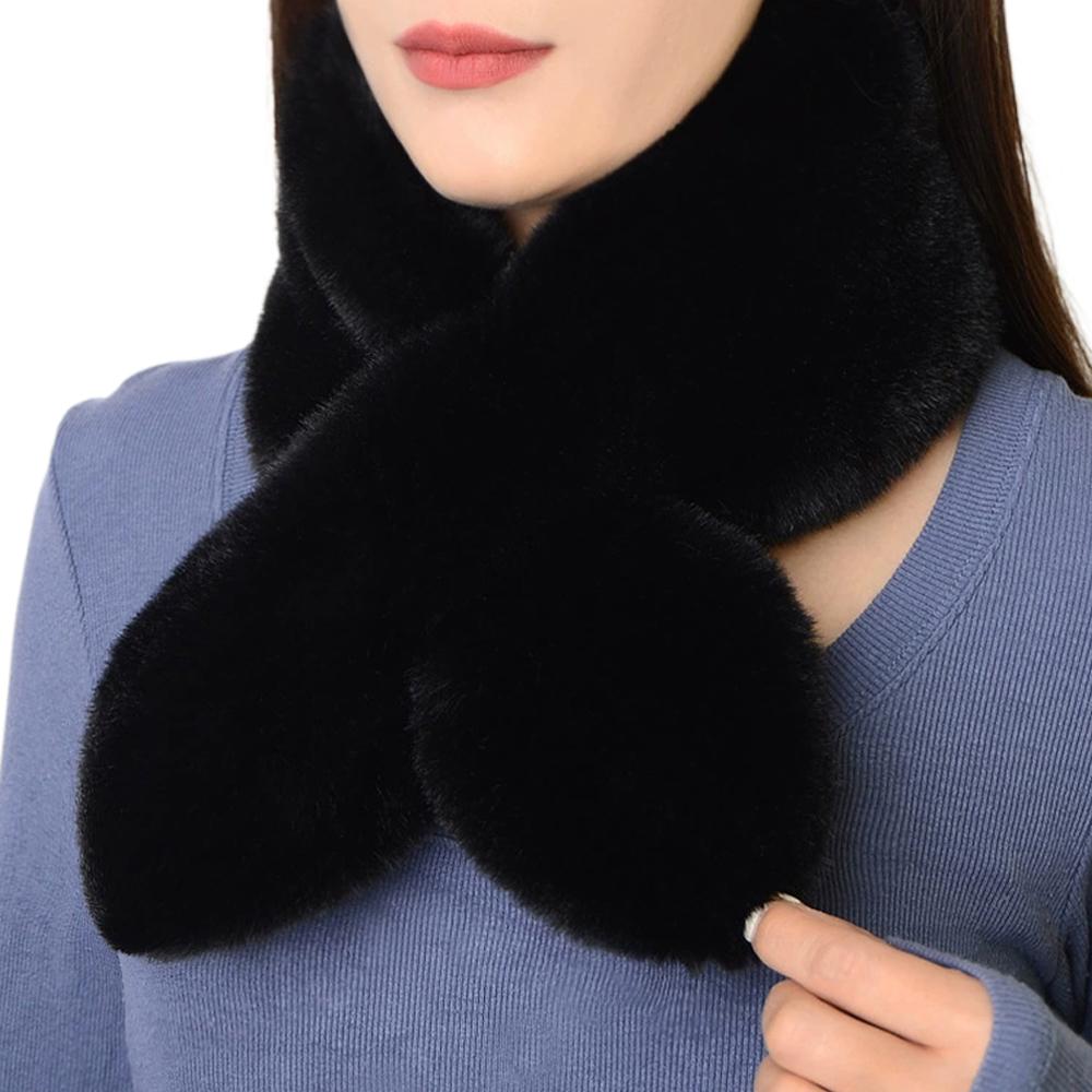 Faux Rabbit Fur Collar Scarf, Winter Warm Soft Fluffy Plush Cross Scarf, Cross Neck Warmer Faux Fur Collar for Matching Sweaters