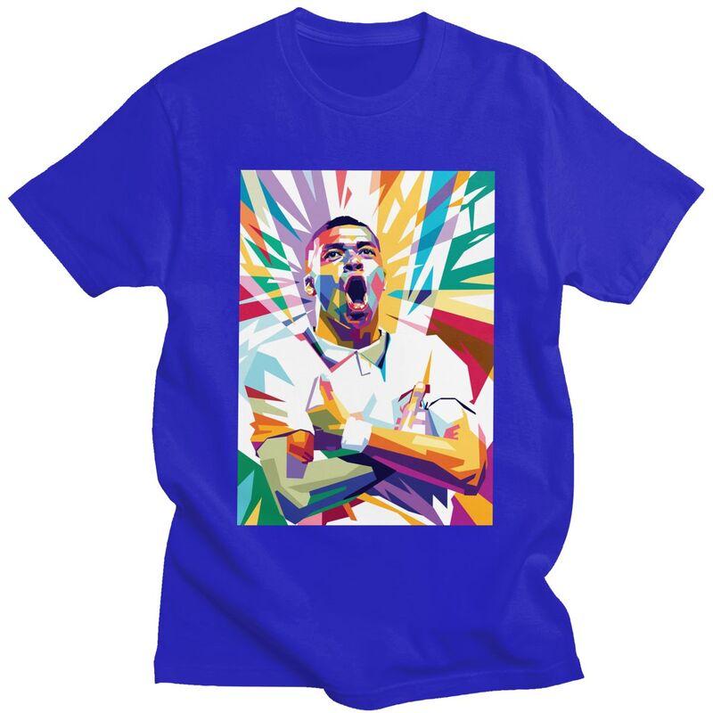 Custom Soccer Gift Mbappes Pop Art Tshirt for Men Short Sleeve Casual T Shirt Fashion Tshirt Loose Fit Pure Cotton Tee Gift