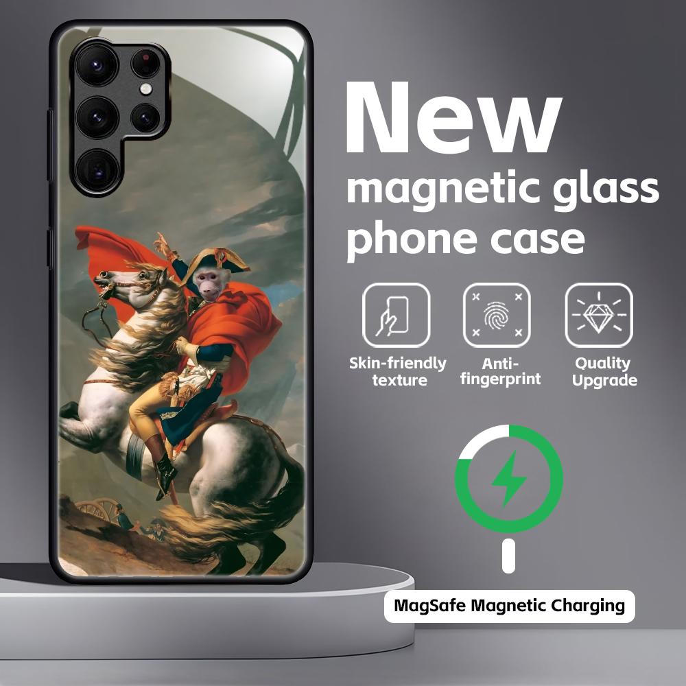 Monkey Sipping Caprisun Meme Phone Case For Samsung S26 S25 S24 S23 S22 S21 Plus Ultra Note20 Glass Magnetic Case
