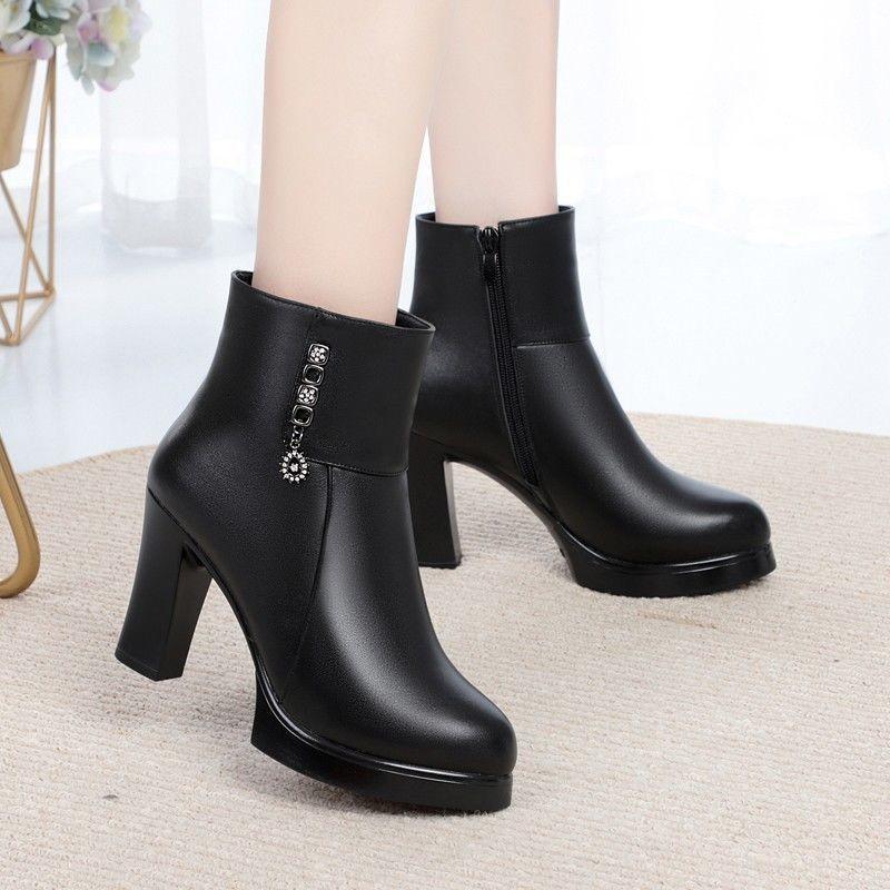 Dameslaarzen 2024 Winterschoenen Elegant Mode Warmhoudend Pluche Sneeuwlaarzen Hoge Hakken Damesschoenen Botas De Mujer