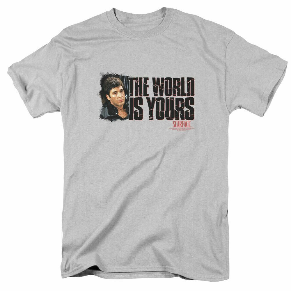 26 Scarface The World Is Yours T Shirt Licensed Gangster Movie Tony Montana Silver Unisex T-Shirt XL