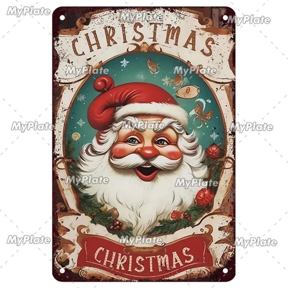 Vintage Christmas Metal Tin Sign Home Festive Wall Decor