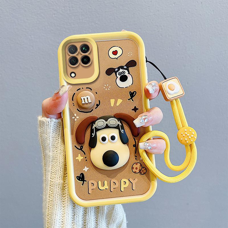 KEYSION Shockproof Case for Samsung A12 A22 4G with Lanyard Silicone Cute 3D Cartoon Doll Phone Cover for Galaxy M32 M12