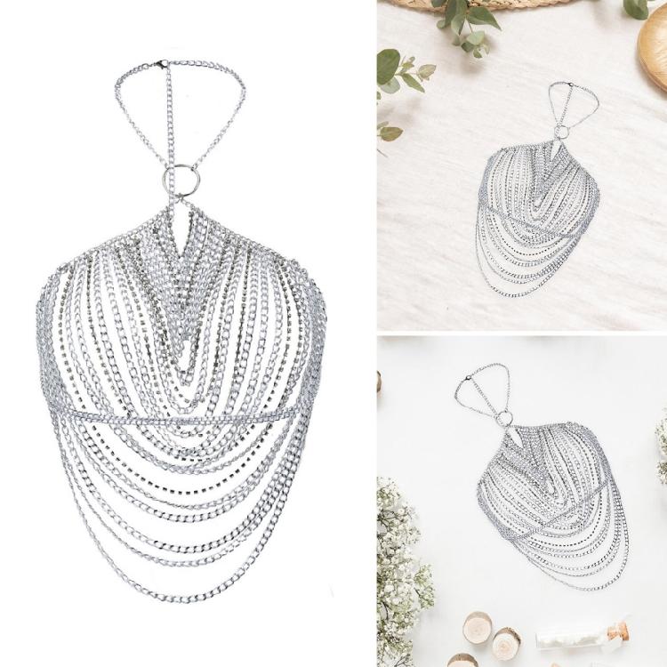 Fashionable Body Chain with Tassels and Rhinestones Crystal Body Jewelry Alloy Texture Suitable for Party Nightclub