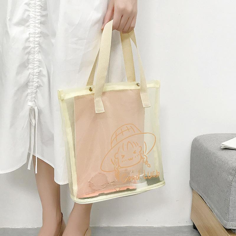 Wind Mesh Cloth Tote Bag Small Fresh Mesh Yarn Cartoon Tote Bag Large Capacity High Value Gift Hand Bag