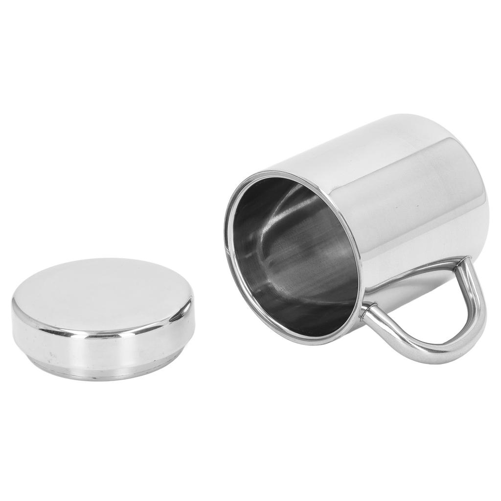 Stainless Steel Double Walled Mugs Shatterproof Warm Cold Use Tea Cups with Handle for Traveling Camping S 9.5x7cm