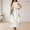 Women Plus Size Round Neck Triple Keyhole Cutout Sleeveless Abstract Printed Long Dress