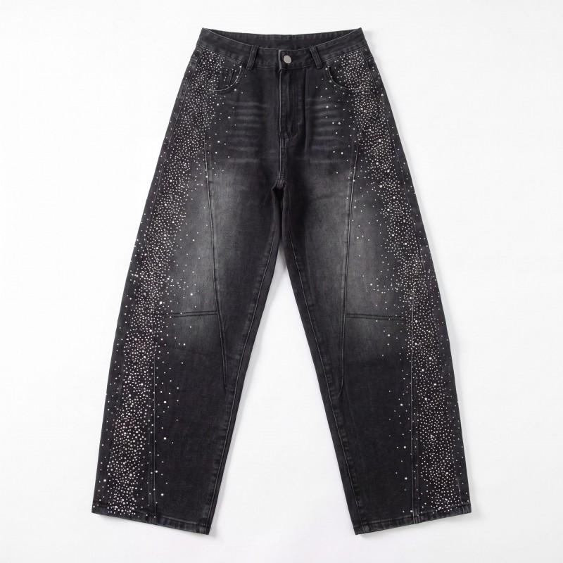 Womens Wide Leg Biker Jeans With