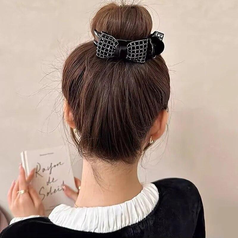 2023 New Retro Rhinestone Bow Hairpins Women Luxury Pearl Black Hair Clips Hairgrips Barrettes For Women Party Hair Accessories