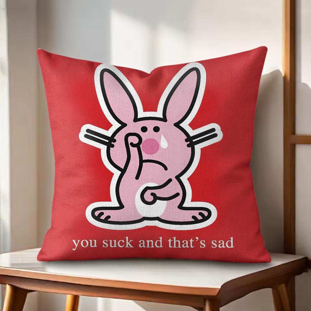 Cute rabbit Cushion Cover Natural Linen Organic Fabric DoubleSided Printing Couch Pillow Covers Home Decor