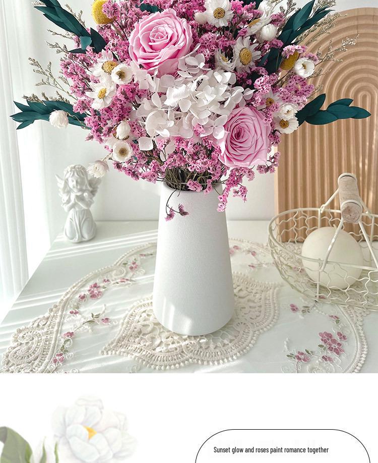 Eternal Rose & Eucalyptus Dried Flower Bouquet - Home Decor with Hydrangea, Baby's Breath & Crystal Grass