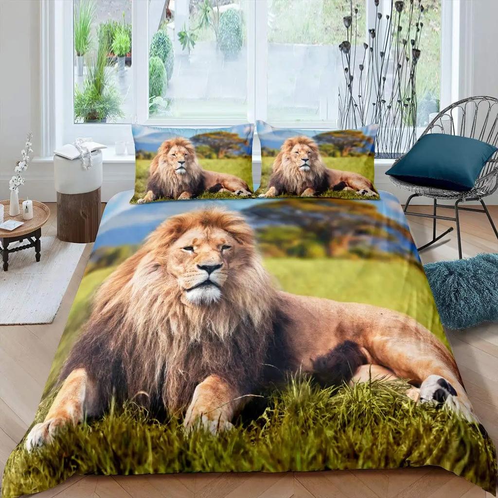 Comforter 3D Lion S Kingvintage Lions Bedding Set 2/3Pcs Black Grey Trendy Wild Animals Comforter Set For Adults Men
