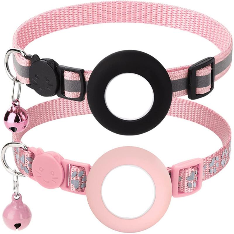 2pcs Pet Collar for Apple Airtag Dog Cat Collar Airtag Case Reflective Adjustable Collar Airtags Anti-Scratch Protective Cover