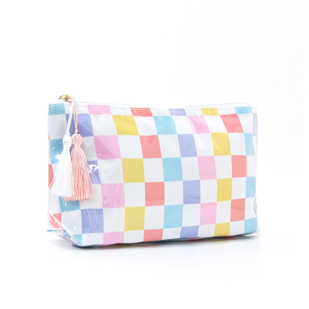 Modern Pvc Cosmetic Bag With Striped Design For Travel And Daily Use