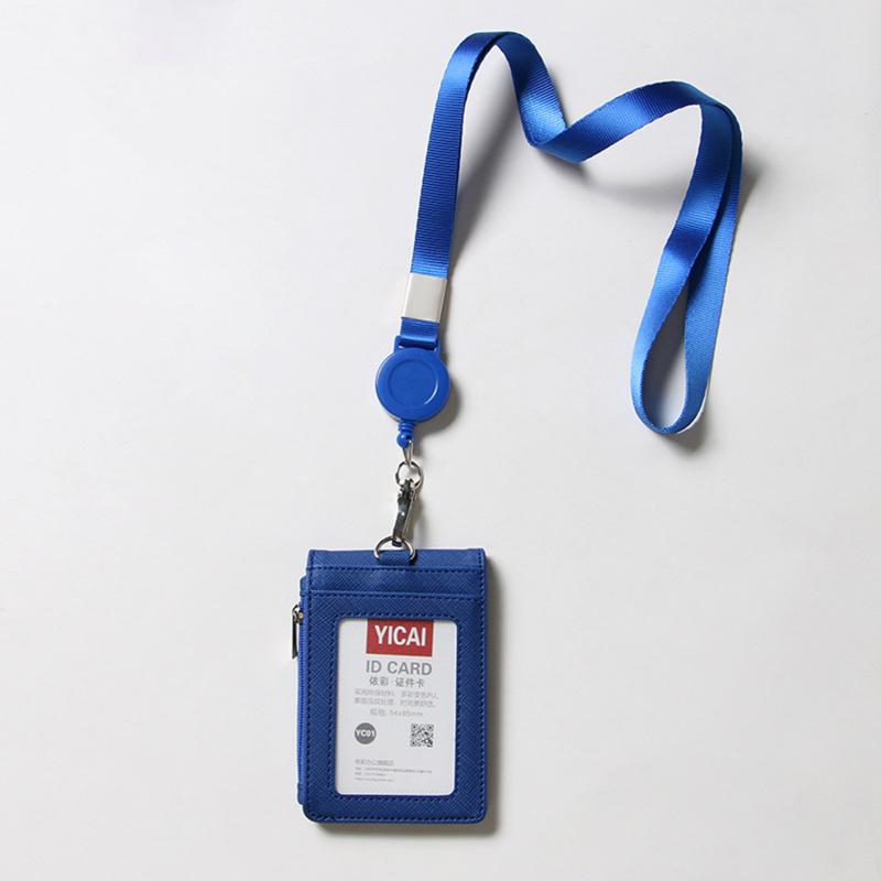 Solid Color Horizontal Vertical Employee Staff ID Work Card Cover with Retractable Badge Reel Lanyard Badge Pass Bus Card Holder