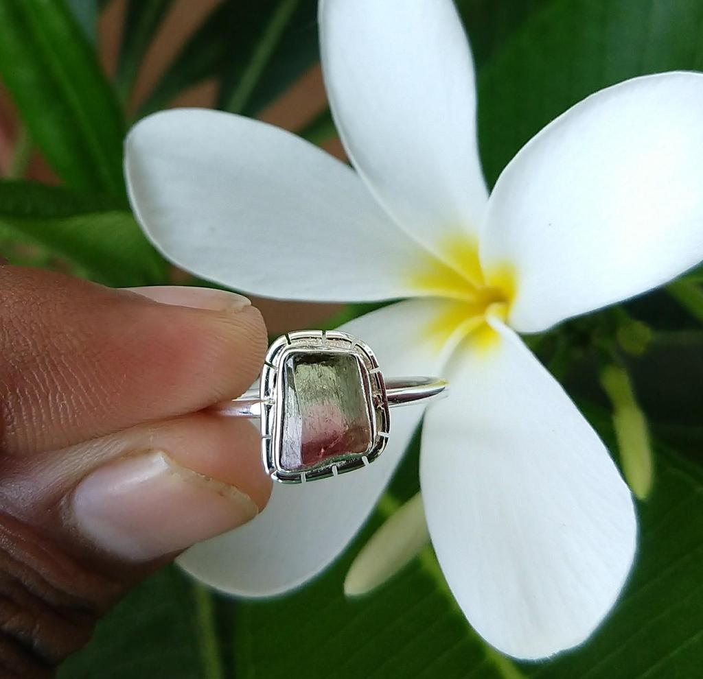 Watermelon Tourmaline Ring 925 Sterling Silver Gemstone Ring Sz 8.5  Wedding
