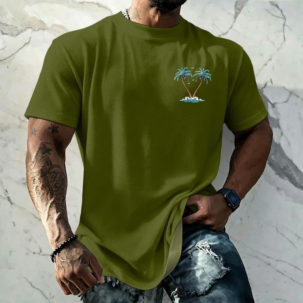 Men's Vintage Texture Print Short Sleeve T Shirt Loose Fit Casual Summer Daily Wear Crew Neck Top