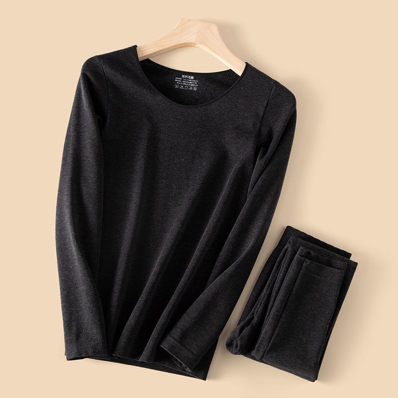 Women's Thermal Underwear Set: Thick Velvet, Seamless, Round Neck for Autumn and Winter