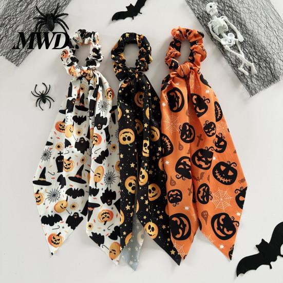 Colorful Hair Tie Halloween Satin Scrunchies for Women, Funny Pumpkin Printed Elastic Ties, Cute Accessories Soft Ponytail Holders, Decorative