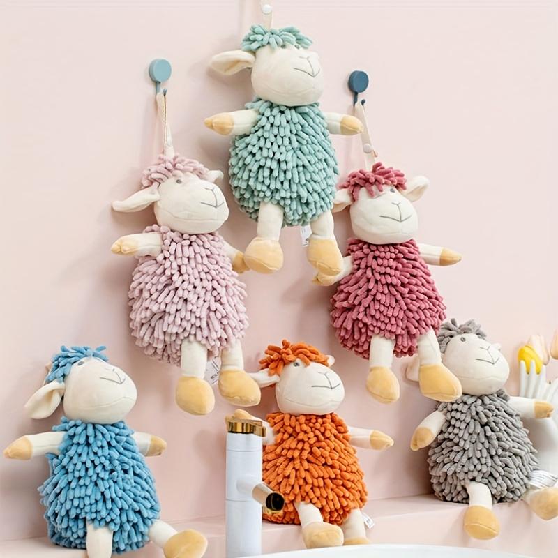 1pc Adorable Sheep-Shaped Hand Towel Soft Chenille High Absorbency Kitchen Bath Towel, Hanging Loop for Wall, Cute Plush Animal Decor for Modern Homes