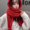 Knitted Scarf Hat with Pompoms Ball and EarFlaps Soft Pullover Hat Winter Accessory Unisex Headwear for Outdoor Activity