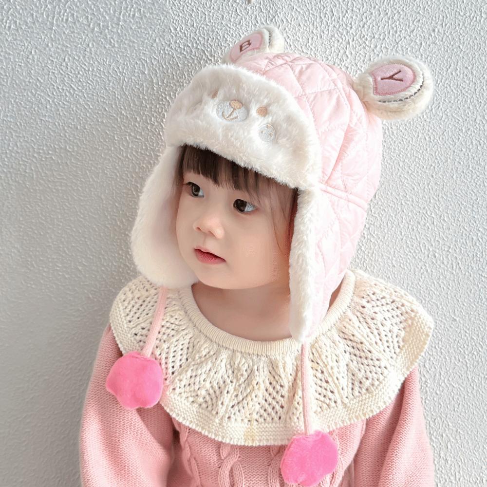 Plush Cartoon Bear Baby Hat Adjustable Trendy Baby Beanie Cap Warm Earmuffs Toddler Cap  Winter
