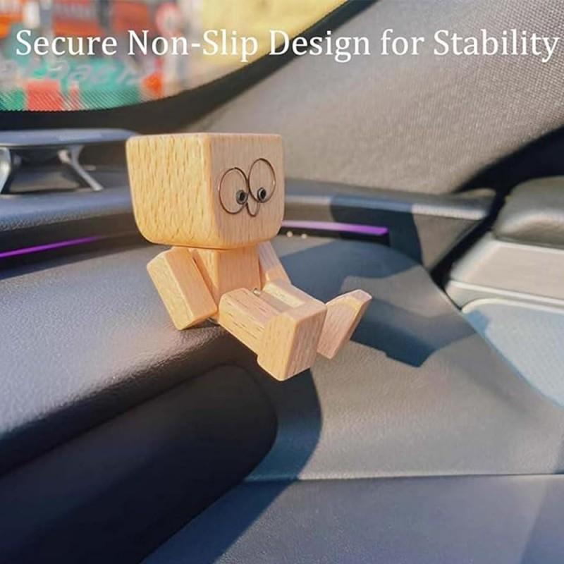 Wackelnder Holzmann Figur Handgefertigt Wackelnde Füße Holz Auto Armaturenbrett Dekorationen mit 12 Stück Magnetischen Ausdrücken Kreative Geschenke