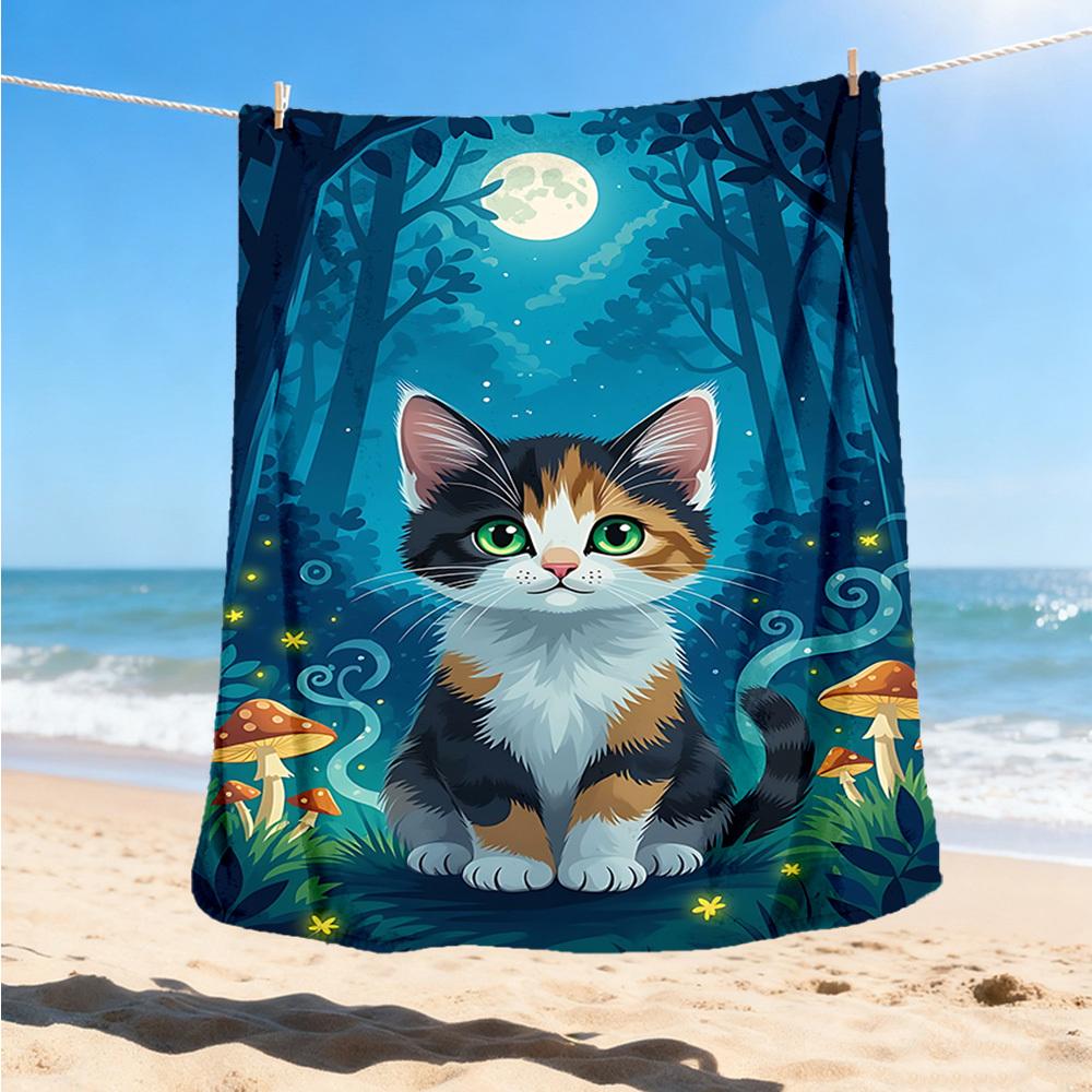 1pc Cat Forest Outdoor Blanket - Soft Flannel Cozy for Travel & Camping - All-Season Warm Bed Cover, Machine Washable yy251229089 75x90cm